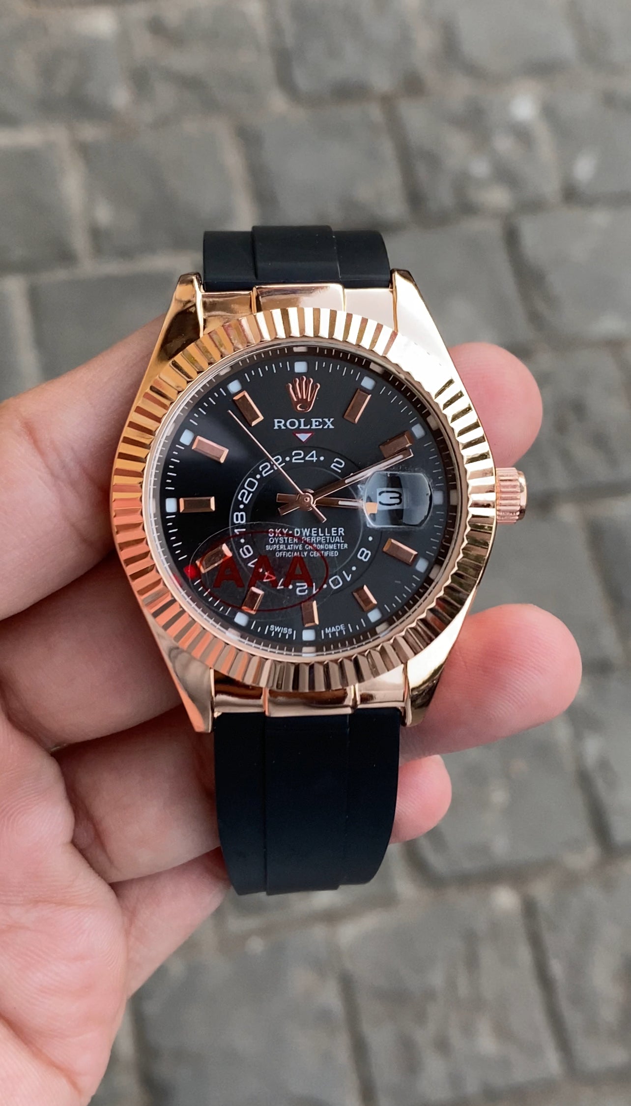 Gold White Dial Rol__ex Sky Dweller Watch For Men