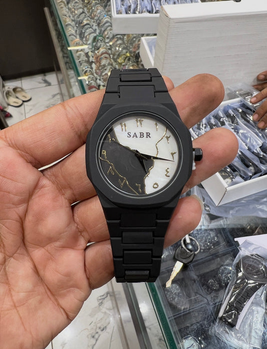 Gold Plated Round Arbi Diamond Dial Day Date Analog Watch For Men