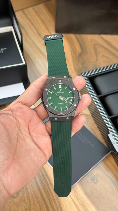 Green Black Case Premium Silicon Strap CR7 Watch For Men