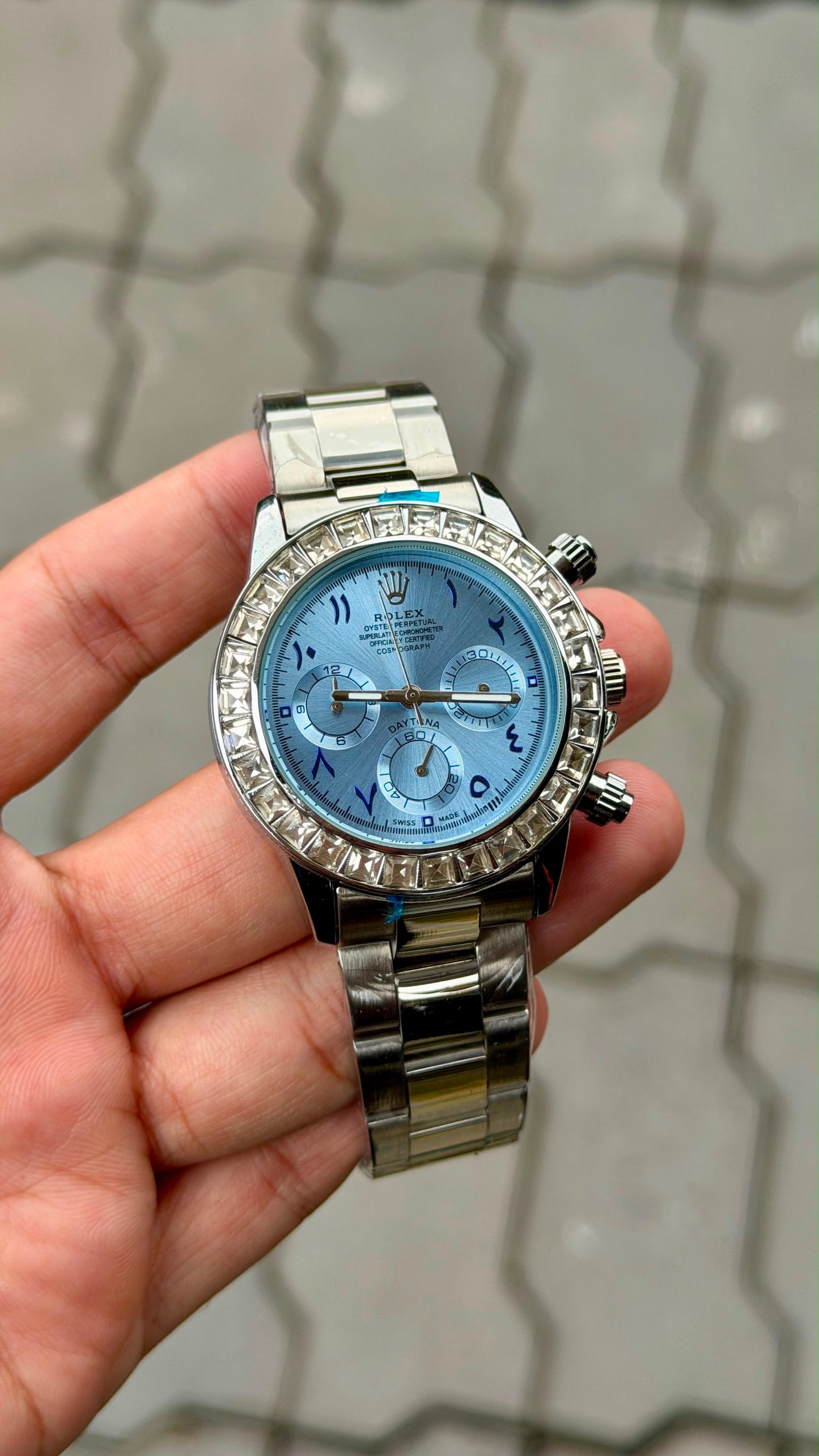Roll_x Silver Arbi Diamond Watch For Men ( sg-26 )