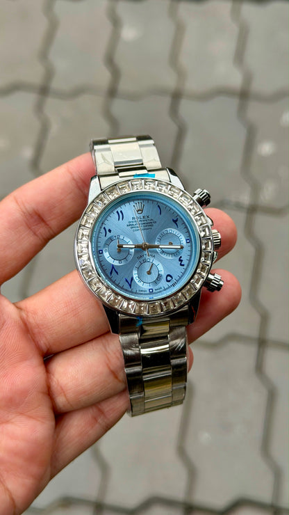 Roll_x Silver Arbi Diamond Watch For Men ( sg-26 )