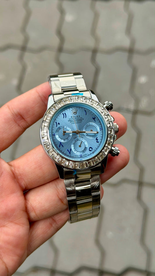 Roll_x Silver Arbi Diamond Watch For Men ( sg-26 )