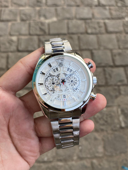 Silver White Paris Round Dial Date Chronograph Analog Watch For Men