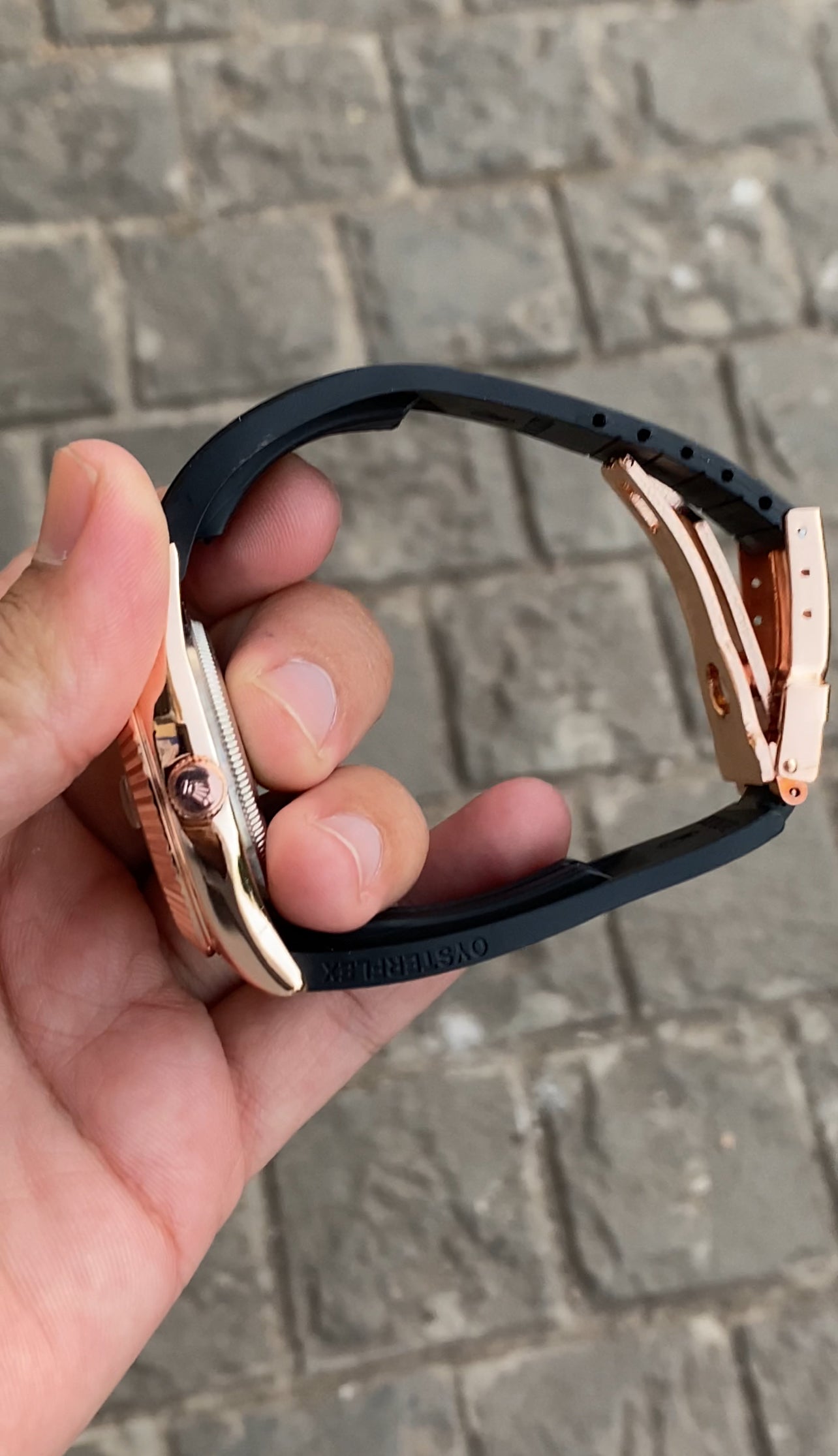 Rose Gold Black Dial Rol__ex Sky Dweller Watch For Men