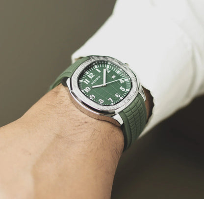 Silver Green Silicone Plated Round Dial Date Analog Watch For Men