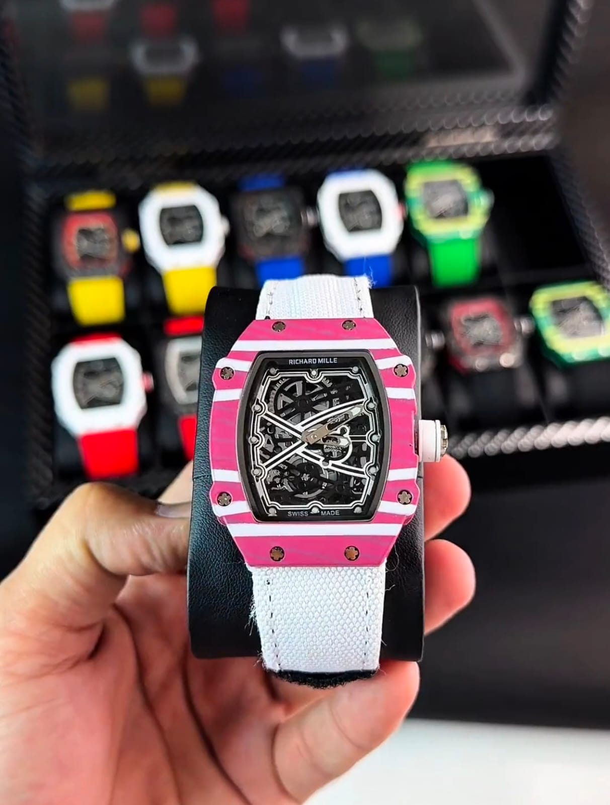 Designer White Belt And Purple Dial Watch For Men