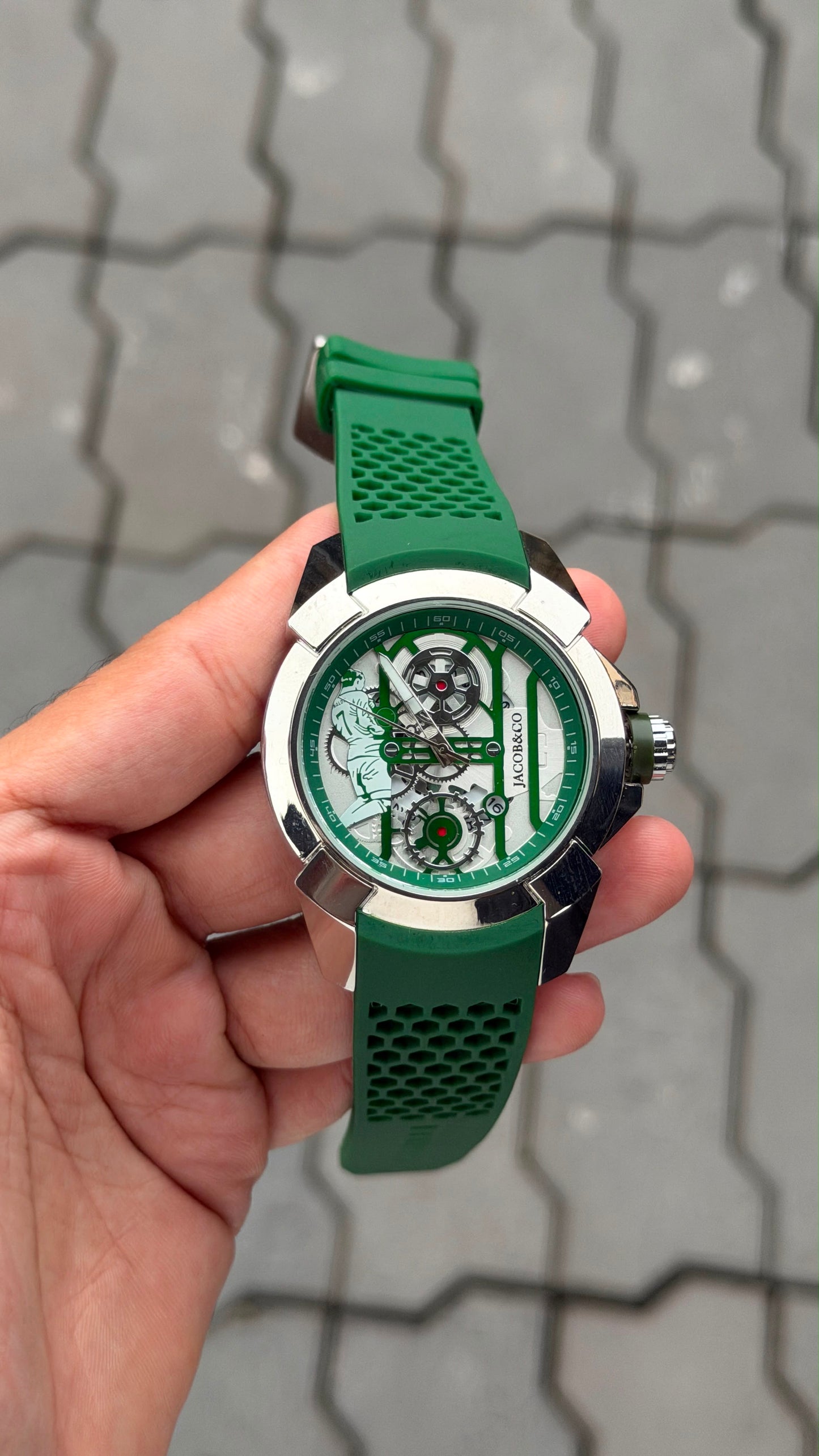 Green Silver Luxurious Ronaldo Watch For Men ( sg-24 )