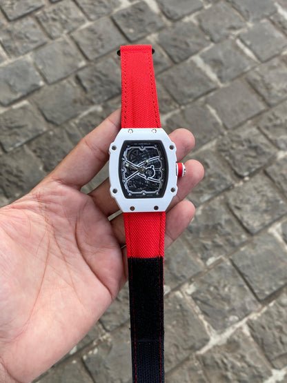 Designer Red Belt And  White Dial Watch For Men