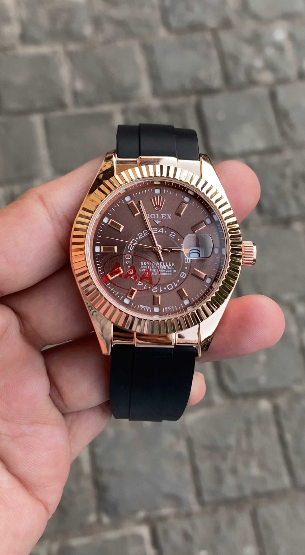Gold White Dial Rol__ex Sky Dweller Watch For Men