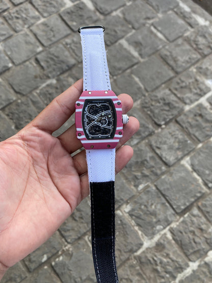 Designer White Belt And Purple Dial Watch For Men