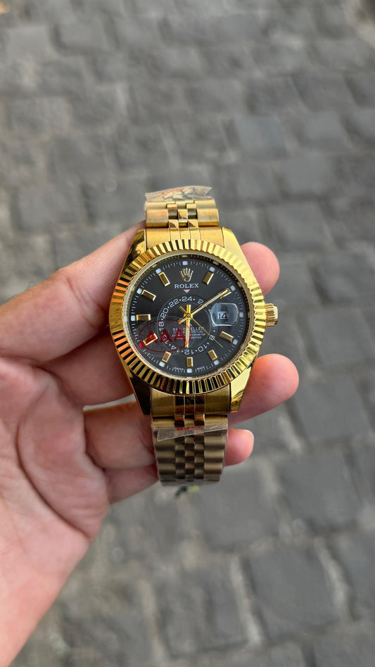 Gold Black Sky Dweller Analog Dial Dual Tone Stainless Steel Luxurious Watch For Men