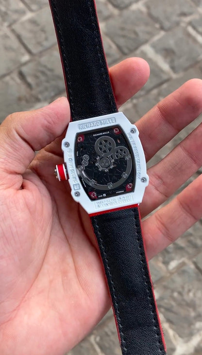 Designer Red Belt And  White Dial Watch For Men