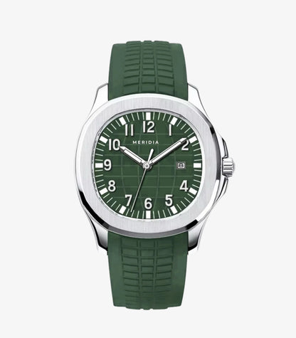 Silver Green Silicone Plated Round Dial Date Analog Watch For Men