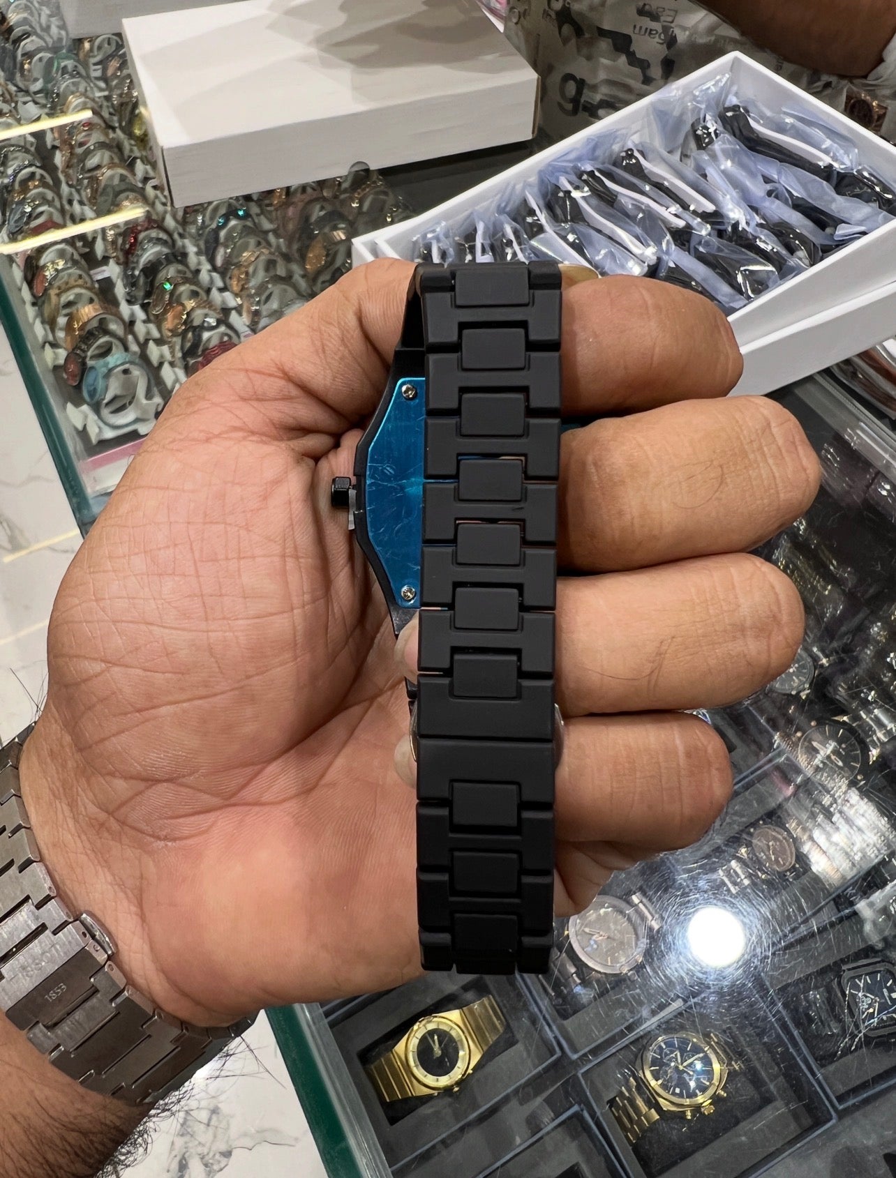 Full Black Plated Round Arbi Diamond Dial Day Date Analog Watch For Men