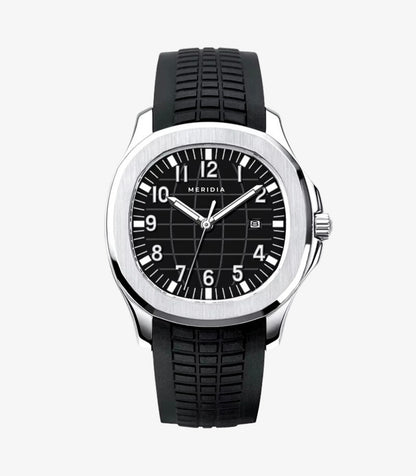 Silver Silicone Black Plated Round Date Display Analog Watch For Men