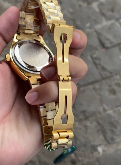 Gold Green Case Premium Stainless Steel Day Date Watch For Men