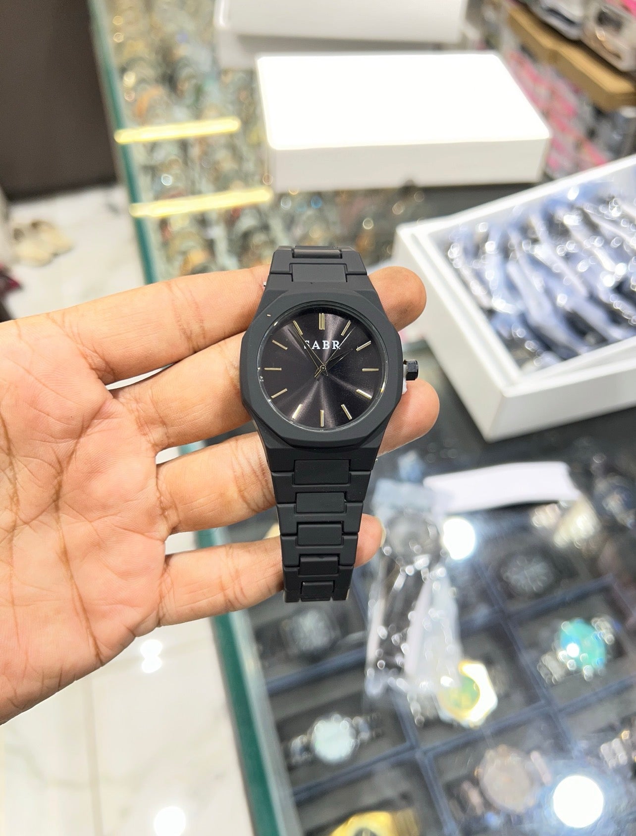 Full Black Plated Arbi Diamond Dial Day Date Analog Watch For Men