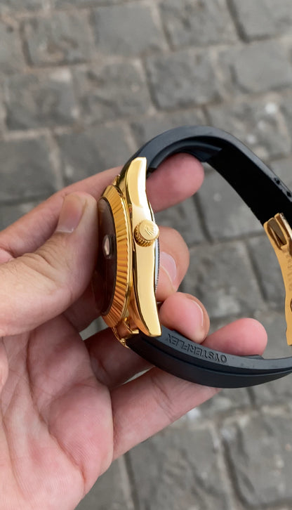 Gold Black Dial Rol__ex Sky Dweller Watch For Men