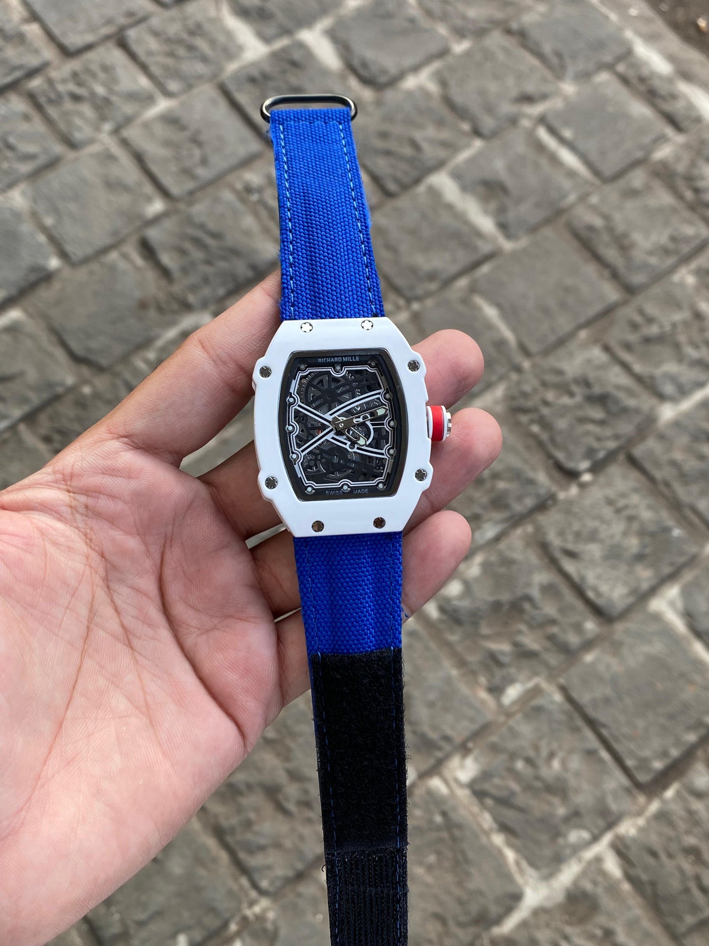 Lavish Blue Belt And Royal White Dial Watch For Men