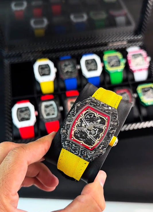 Designer Yellow Belt And Crazy Black Dial Watch For Men