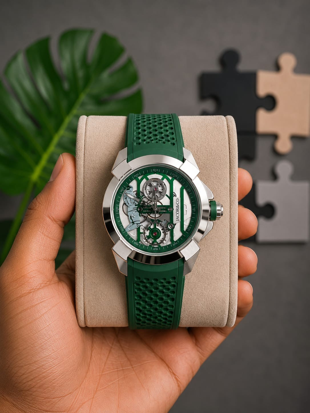 Green Silver Luxurious Ronaldo Watch For Men ( sg-24 )