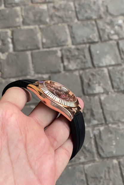 Black Rose Gold Brown Dial Watch For Men
