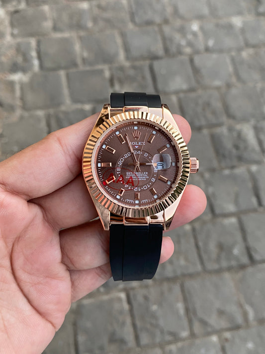 Black Rose Gold Brown Dial Watch For Men