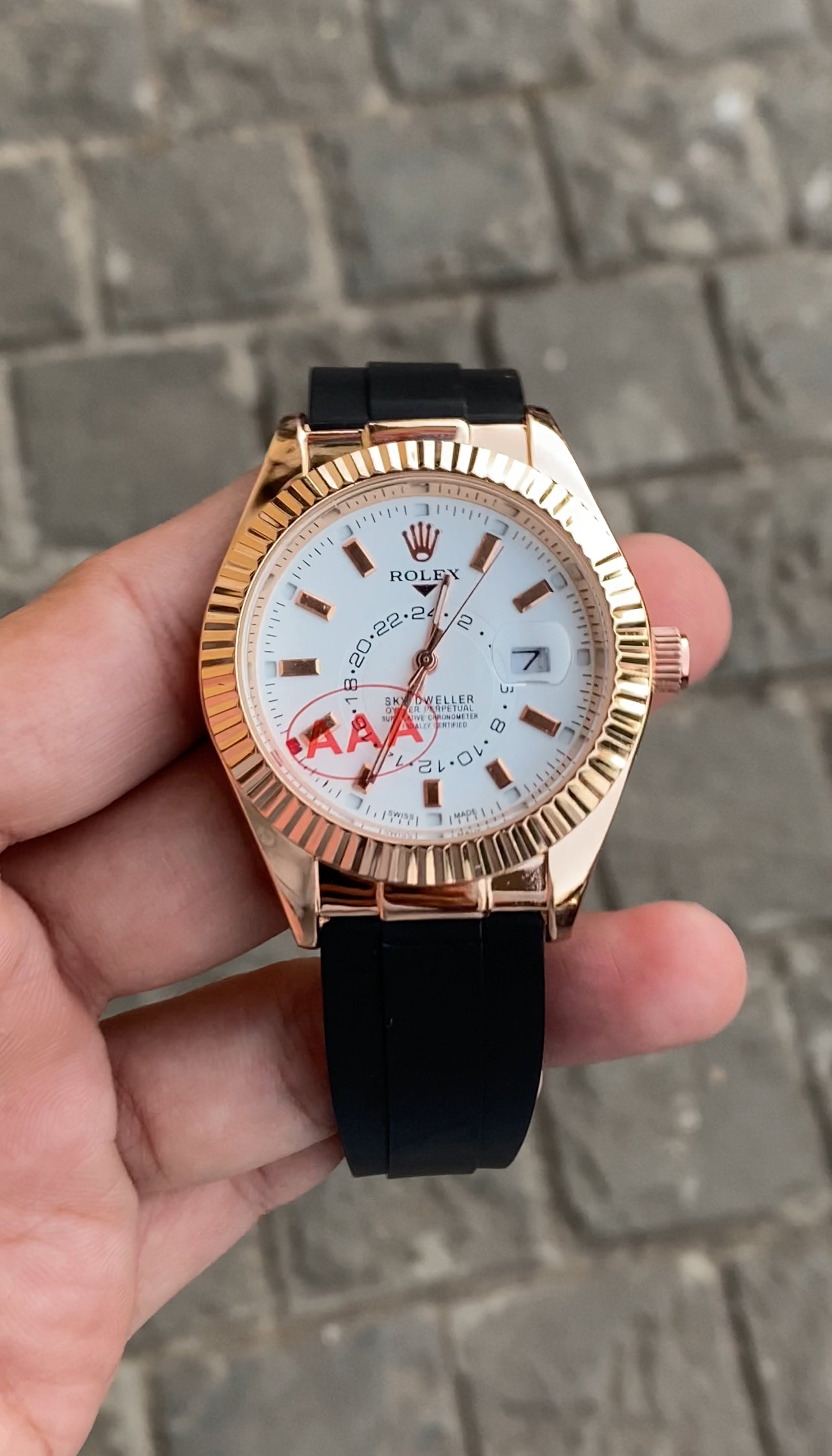 Gold White Dial Rol__ex Sky Dweller Watch For Men