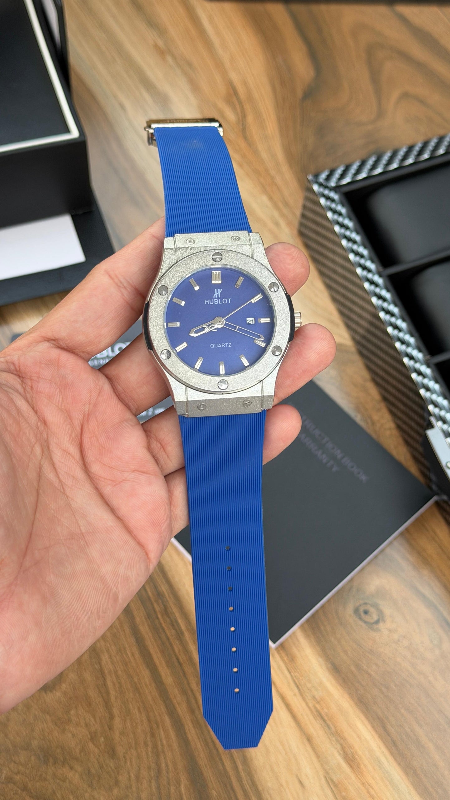 Silver Blue Case Premium Silicon Strap CR7 Watch For Men