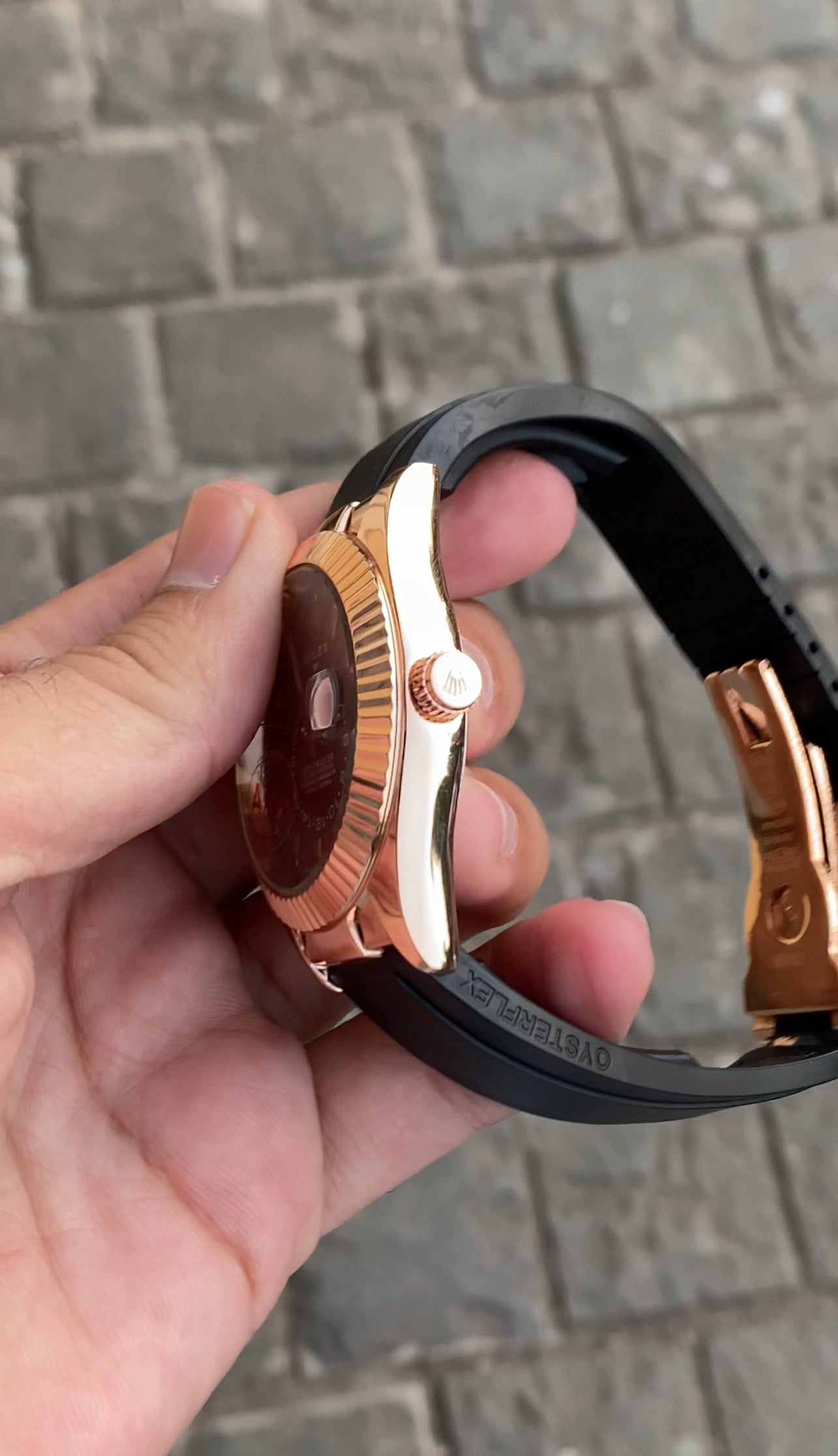 Black Rose Gold Brown Dial Watch For Men