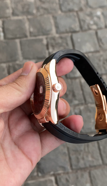 Black Rose Gold Brown Dial Watch For Men