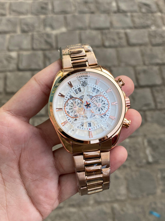 Rose Gold Plated Paris Dial Chronograph Design Analog Watch For Men