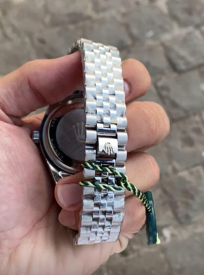 Silver Green Sky Dweller  Analog Dial Dual Tone Stainless Steel Luxurious Watch For Men
