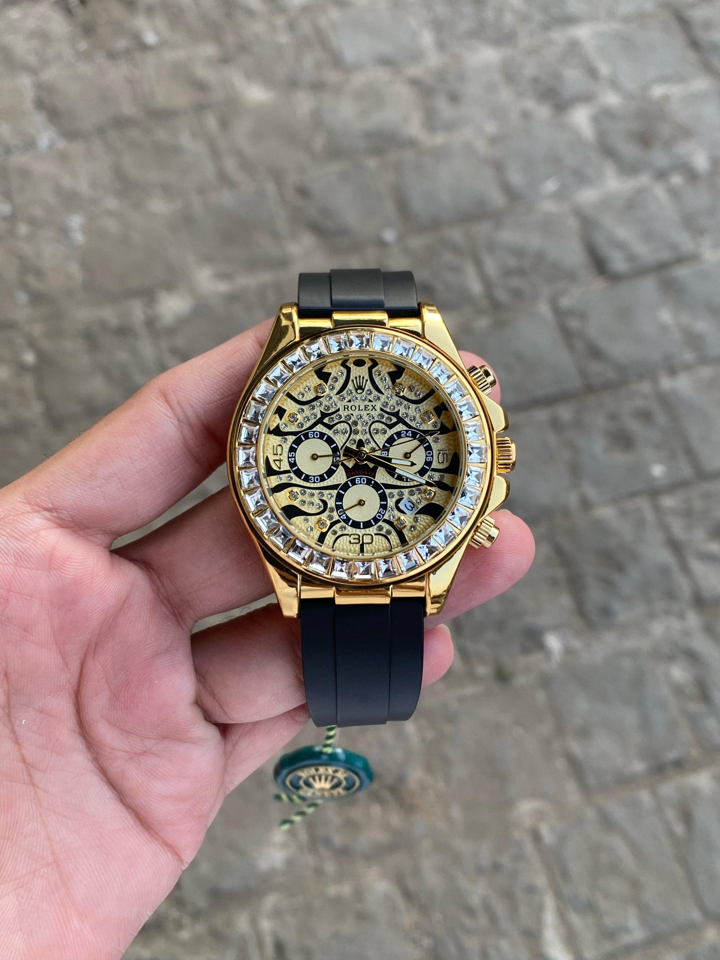 Black And Gold Case Silicon Strap Tiger Eye Watch For Men
