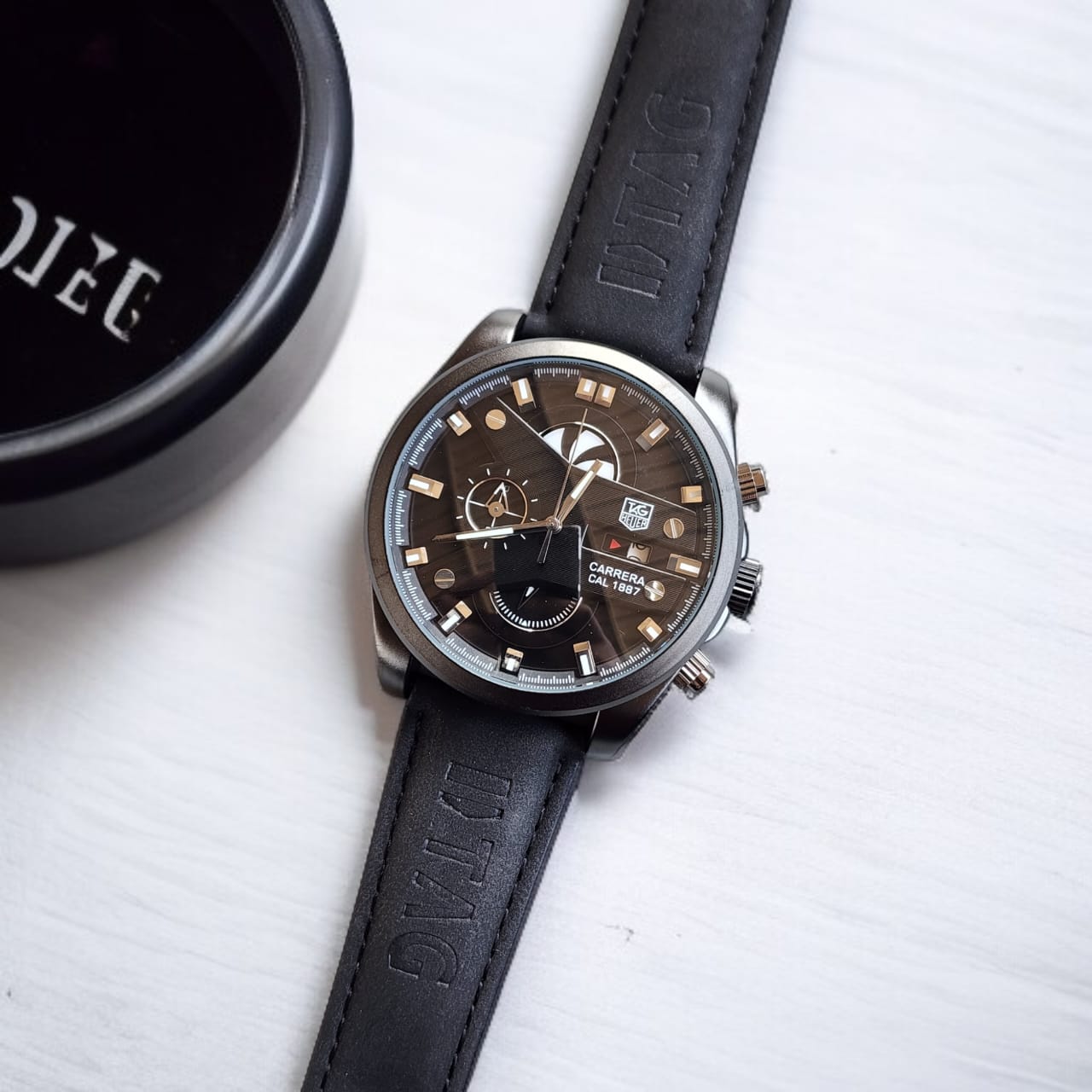 Black Case Premium Leather Strap CR7 Watch For Men