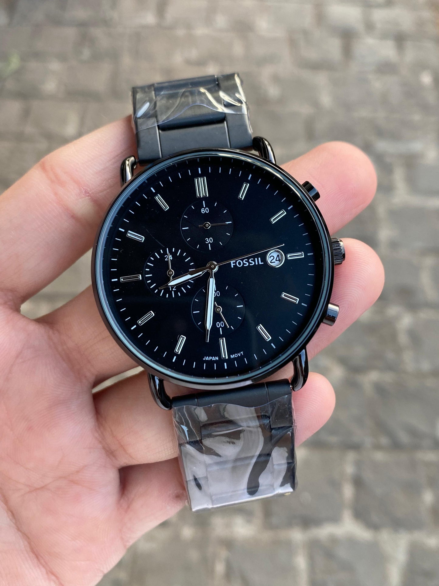Black Comnuter  Analog Dial Dual Tone Stainless Steel Luxurious Watch For Men