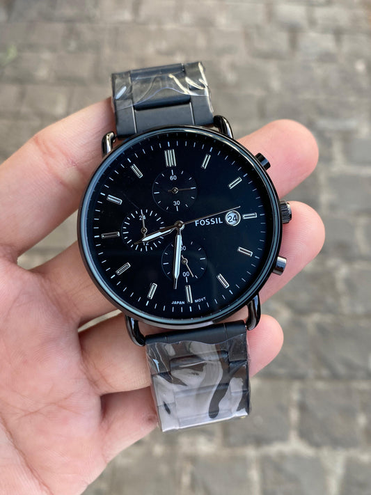 Black Comnuter  Analog Dial Dual Tone Stainless Steel Luxurious Watch For Men