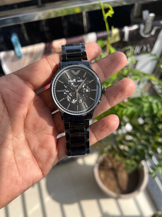 Black Round Mechanical Dial  Analog Watch For Men