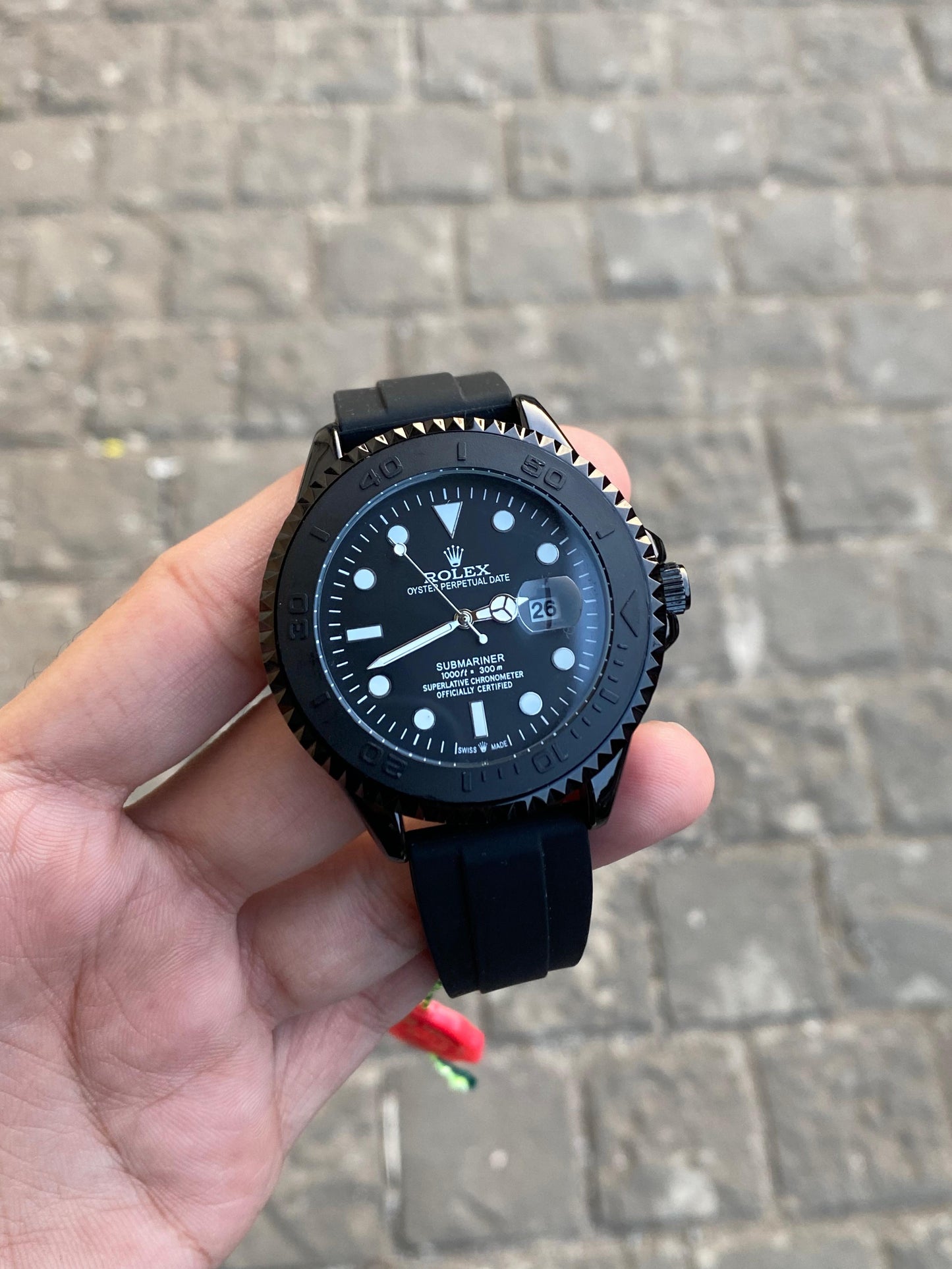 Black And Rose Gold Case Silicon Strap Yatch Master Watch For Men