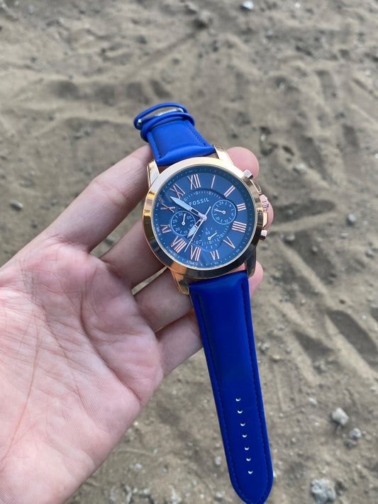 Blue Comnuter  Analog Dial Dual Tone Leadher  Luxurious Watch For Men