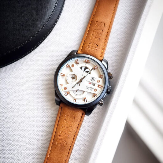Broiwn And Black Case Premium Leather Strap CR7 Watch For Men
