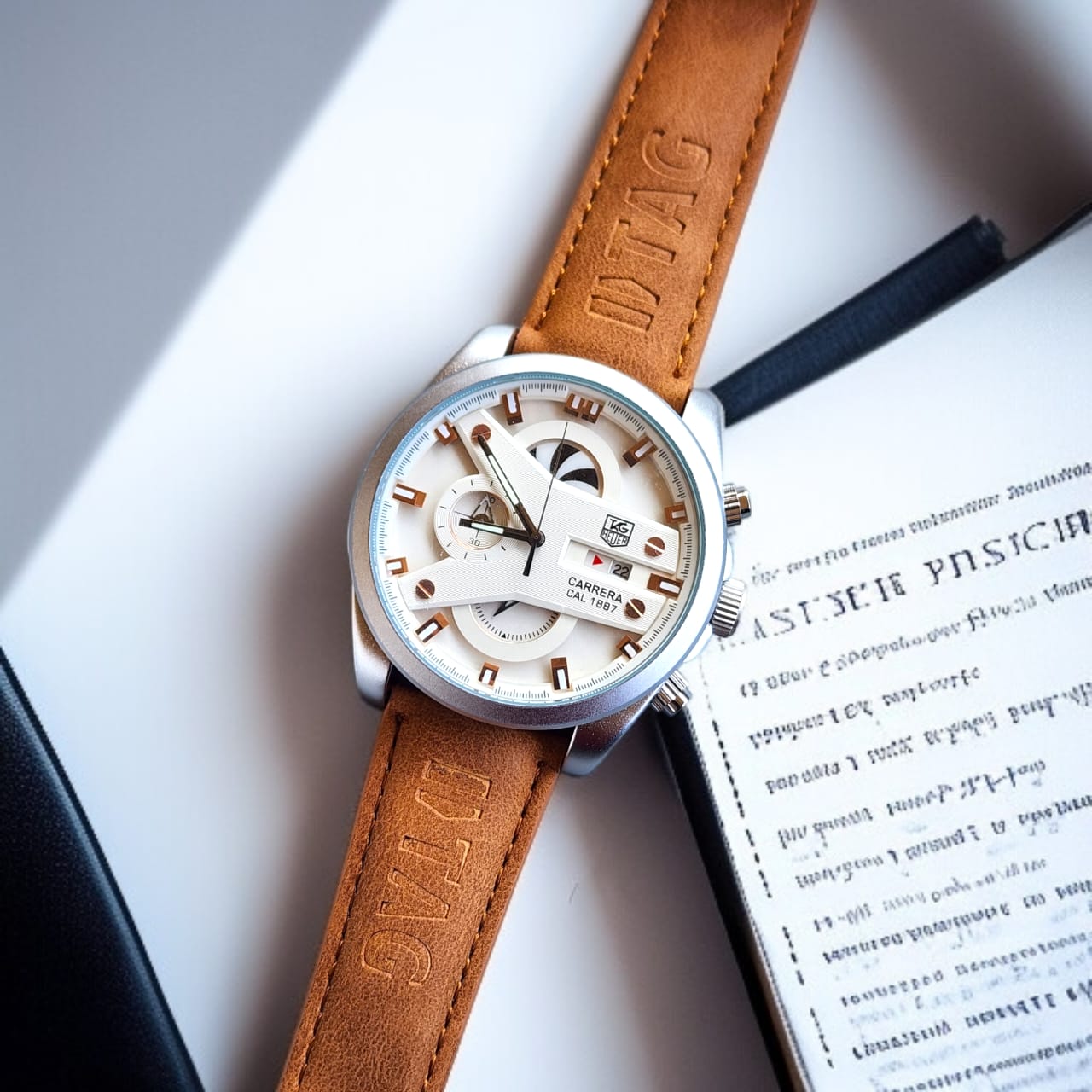 Brown Silver Case Premium Leather Strap CR7 Watch For Men
