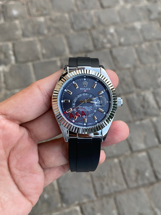 Silver Blue Dial Rol__ex Sky Dweller Watch For Men