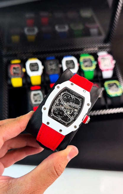 Designer Red Belt And  White Dial Watch For Men