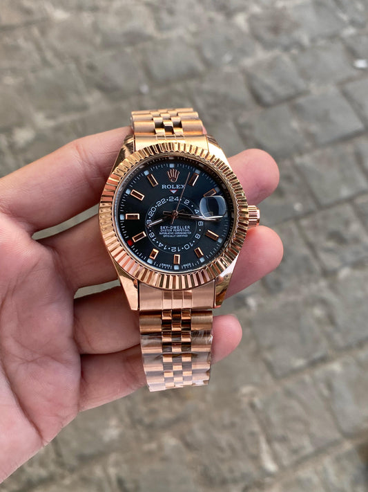 Copper Black Sky Dweller  Analog Dial Dual Tone Stainless Steel Luxurious Watch For Men