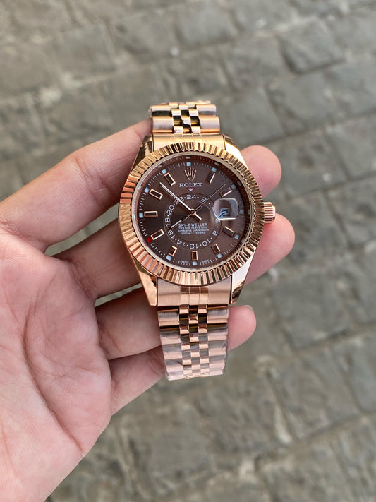 Copper Sky Dweller  Analog Dial Dual Tone Stainless Steel Luxurious Watch For Men
