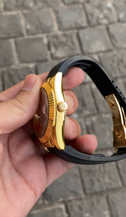 Gold White Dial Rol__ex Sky Dweller Watch For Men