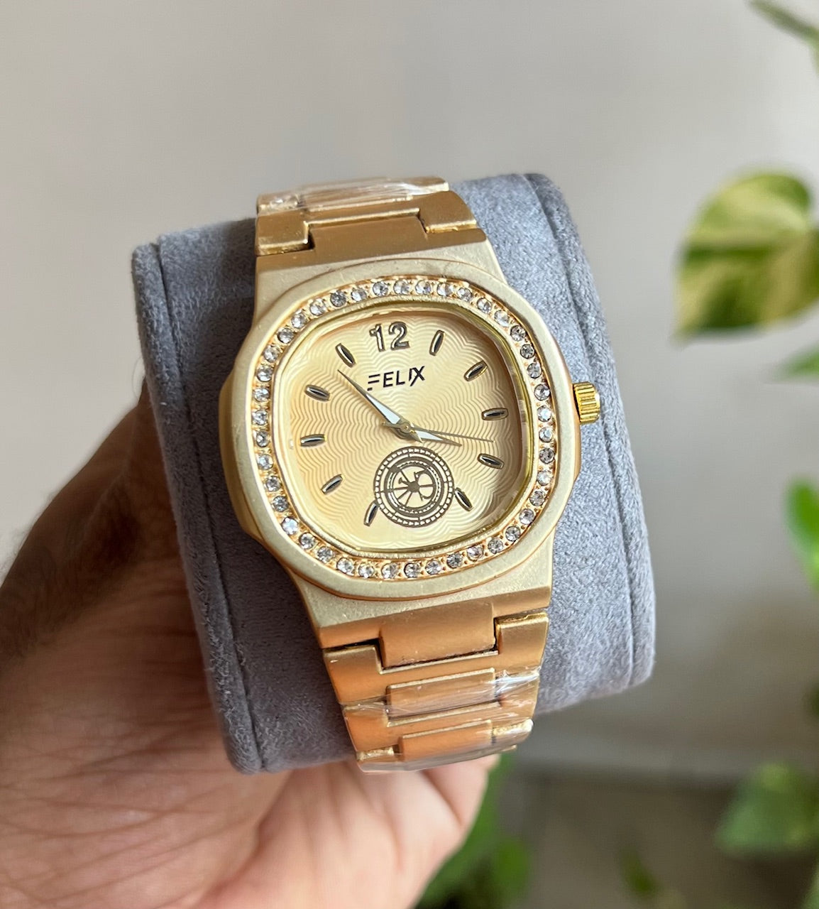 Gold Square Dial Date Analog Watch For Men