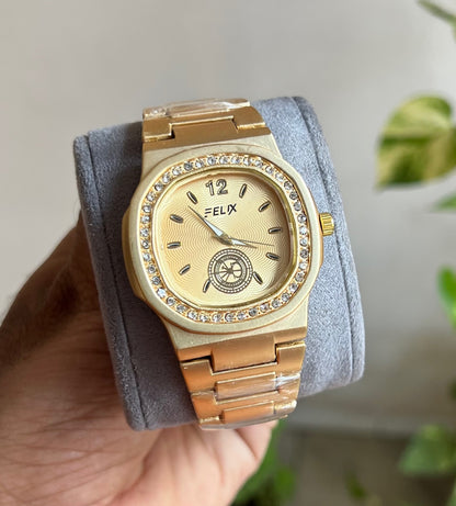 Gold Square Dial Date Analog Watch For Men