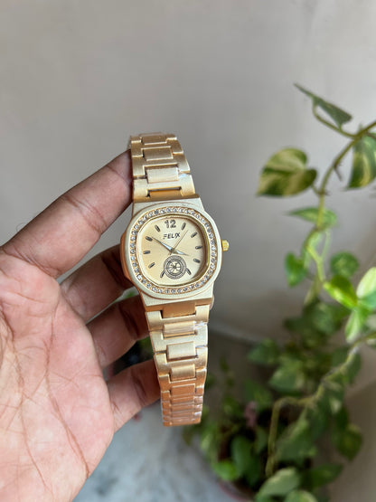 Gold Square Dial Date Analog Watch For Men